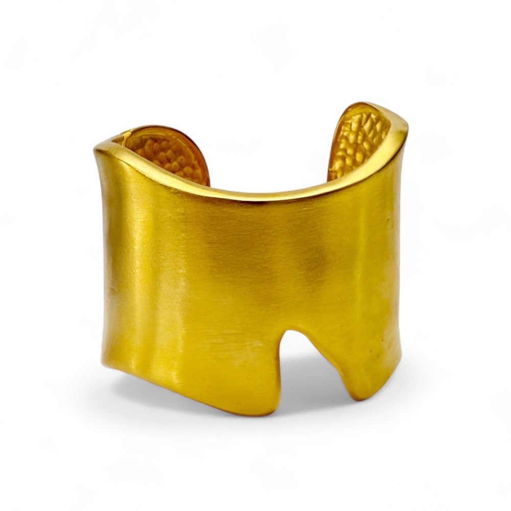 Chico’s Modernist Abstract Brushed Matte Goldtone Wide Hinged Cuff Bracelet